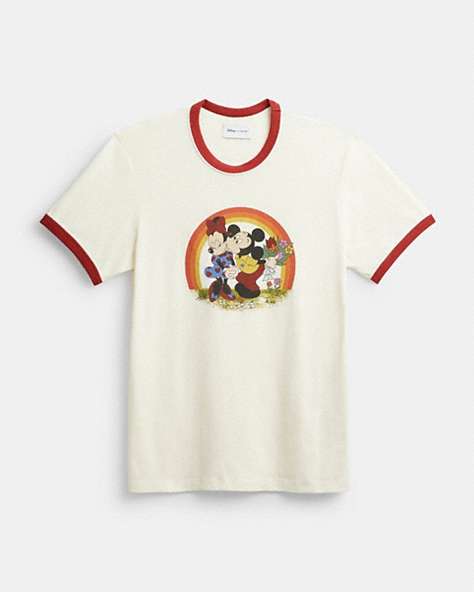 COACH®,DISNEY X COACH MICKEY MOUSE AND MINNIE MOUSE T-SHIRT,Cotton/Polyester,Cream Multi,Front View