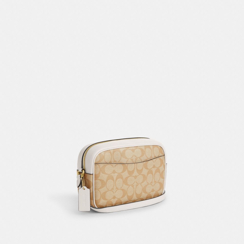 COACH®,SAC POUR APPAREIL PHOTO JAMIE EN TOILE SIGNATURE,Tissu en toile exclusif,Or/Kaki pâle Craie,Angle View