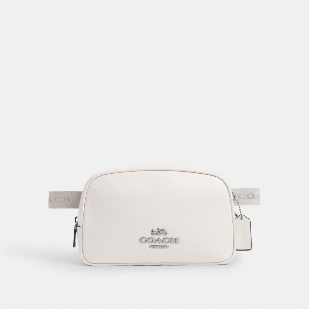 COACH®,PACE BELT BAG,Leather,Small,Silver/Chalk,Front View