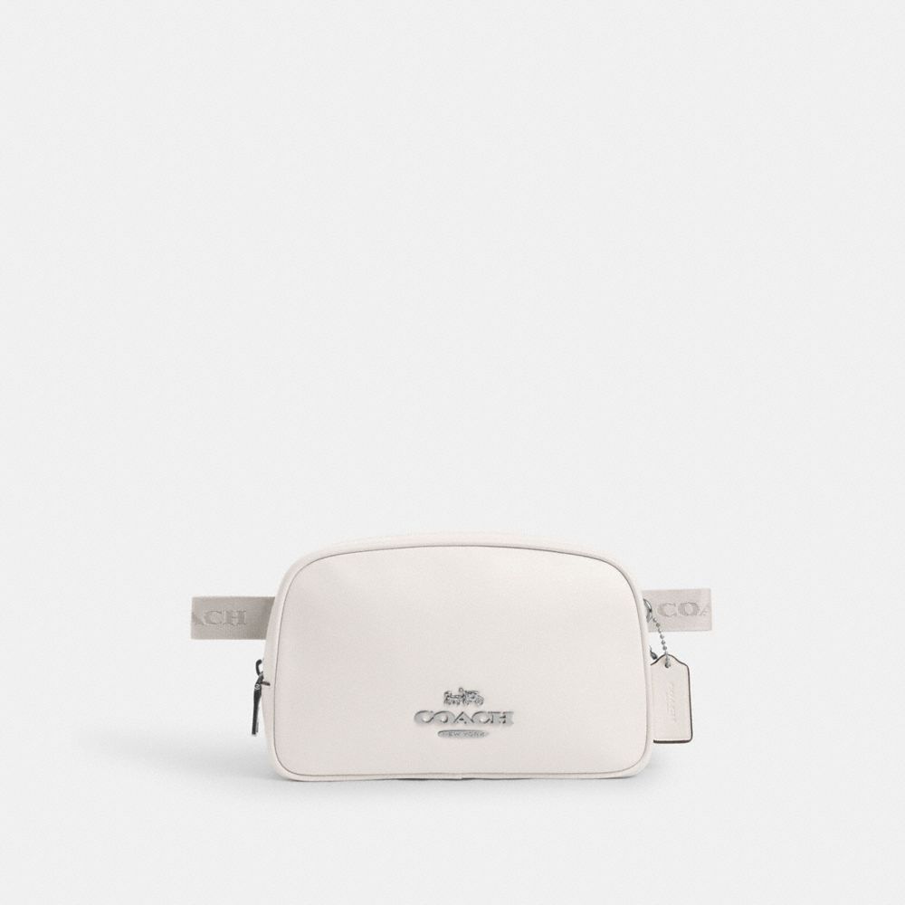 COACH®,PACE BELT BAG,Leather,Small,Silver/Chalk,Front View