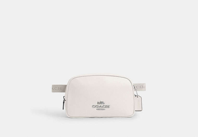 COACH®,PACE BELT BAG,Leather,Small,Silver/Chalk,Front View