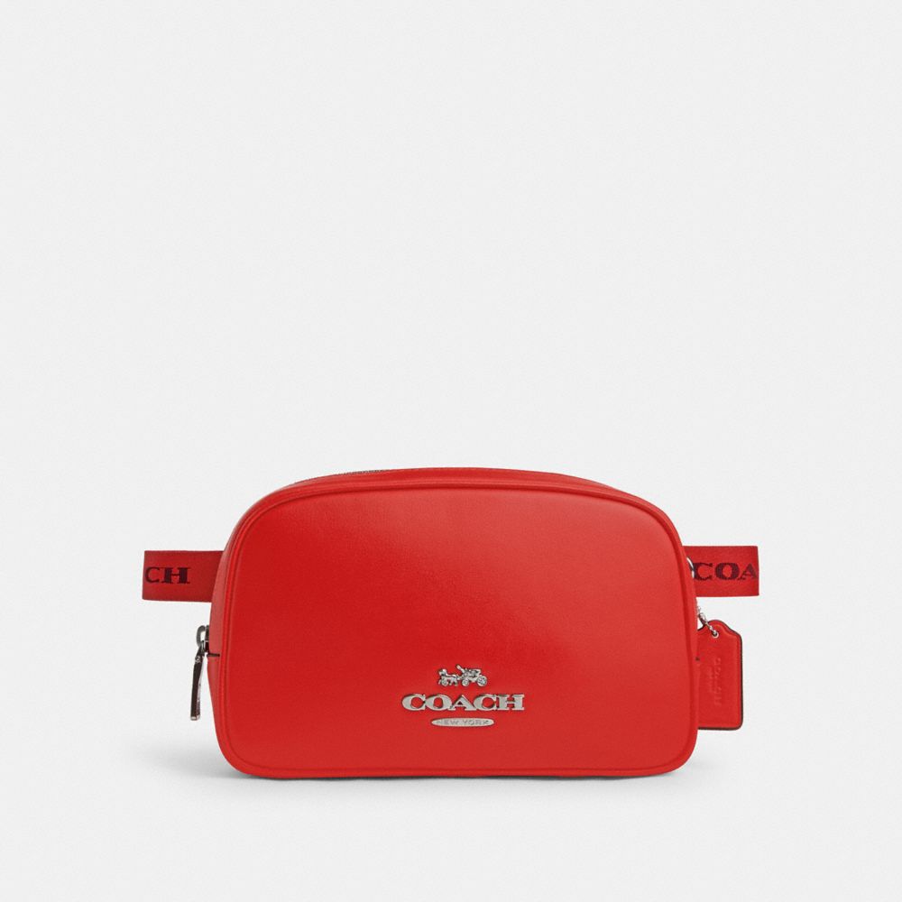COACH®,PACE BELT BAG,Smooth Leather,Small,Silver/Miami Red,Front View
