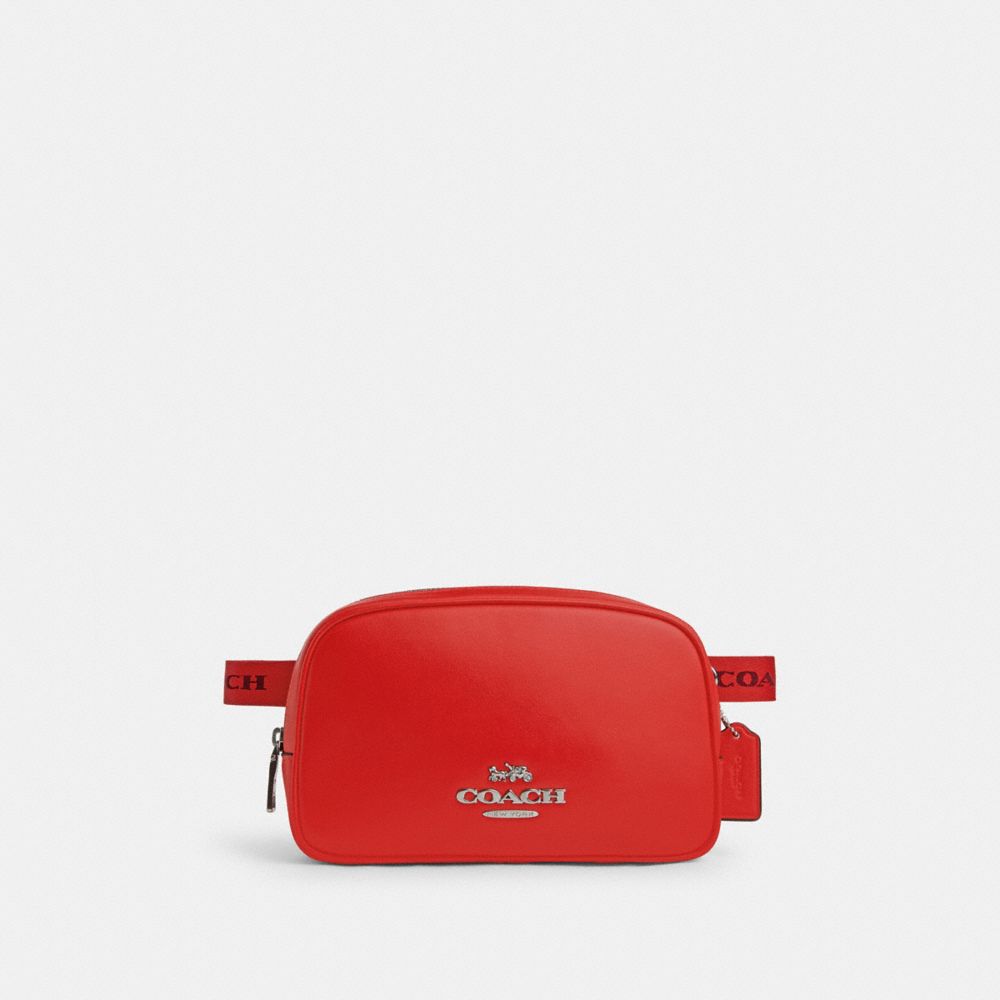 COACH®,SAC CEINTURE PACE,Cuir,Argent/Rouge Miami,Front View