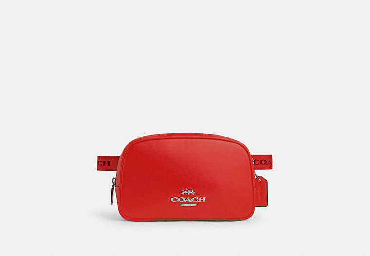 COACH®,PACE BELT BAG,Leather,Small,Silver/Miami Red,Front View