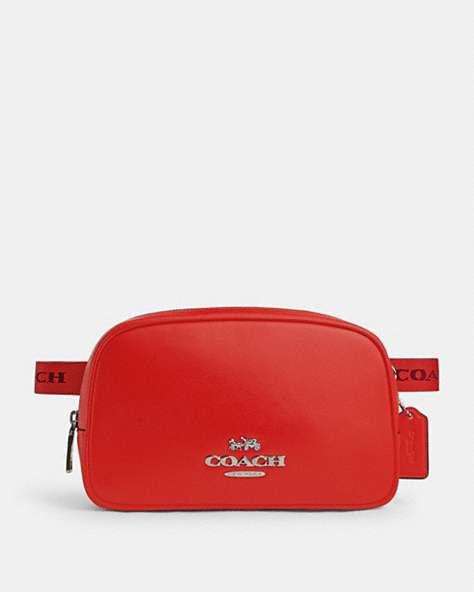 COACH®,PACE BELT BAG,Leather,Small,Silver/Miami Red,Front View