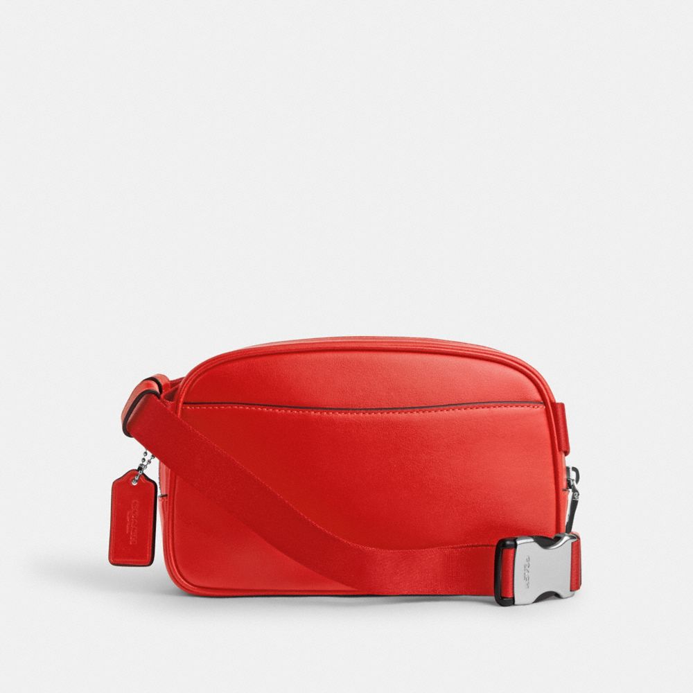 COACH®,PACE BELT BAG,Smooth Leather,Small,Silver/Miami Red,Back View