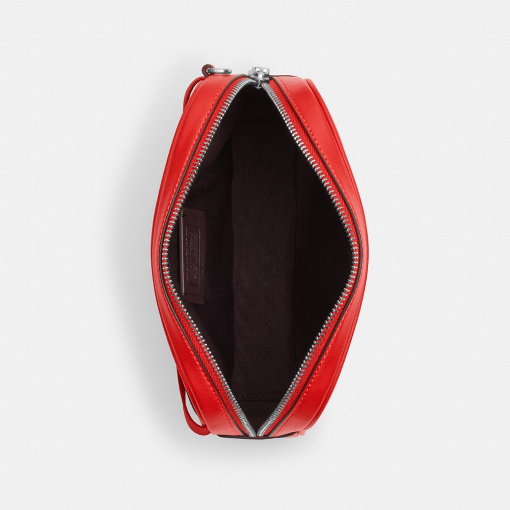 COACH®,PACE BELT BAG,Smooth Leather,Small,Silver/Miami Red,Inside View,Top View