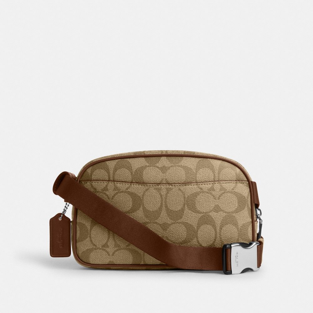 COACH®,PACE BELT BAG IN SIGNATURE CANVAS,pvc,Small,Silver/Khaki/Saddle,Back View