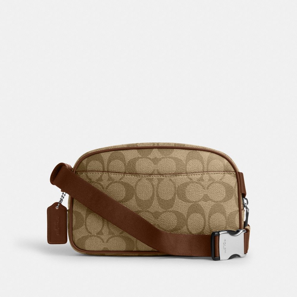 COACH®,PACE BELT BAG IN SIGNATURE CANVAS,Signature Canvas,Small,Silver/Khaki/Saddle,Back View