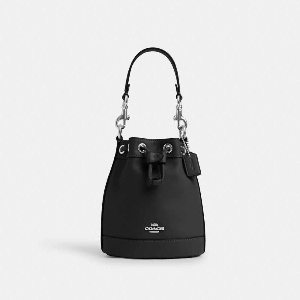 COACH®,MINI BUCKET BAG,Smooth Leather,Small,Silver/Black,Front View