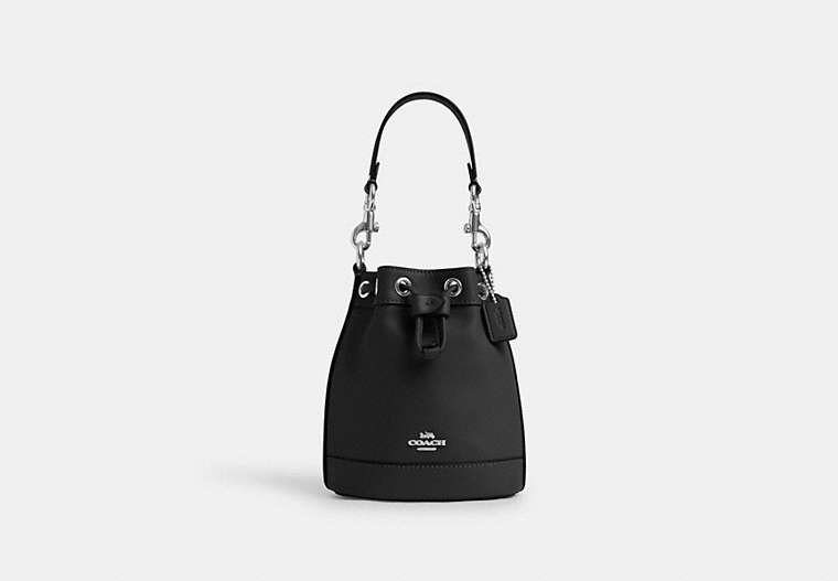 COACH®,MINI BUCKET BAG,Leather,Small,Silver/Black,Front View