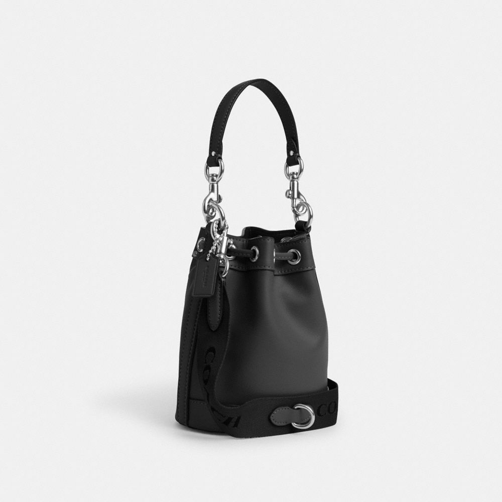 COACH®,MINI BUCKET BAG,Smooth Leather,Small,Silver/Black,Angle View