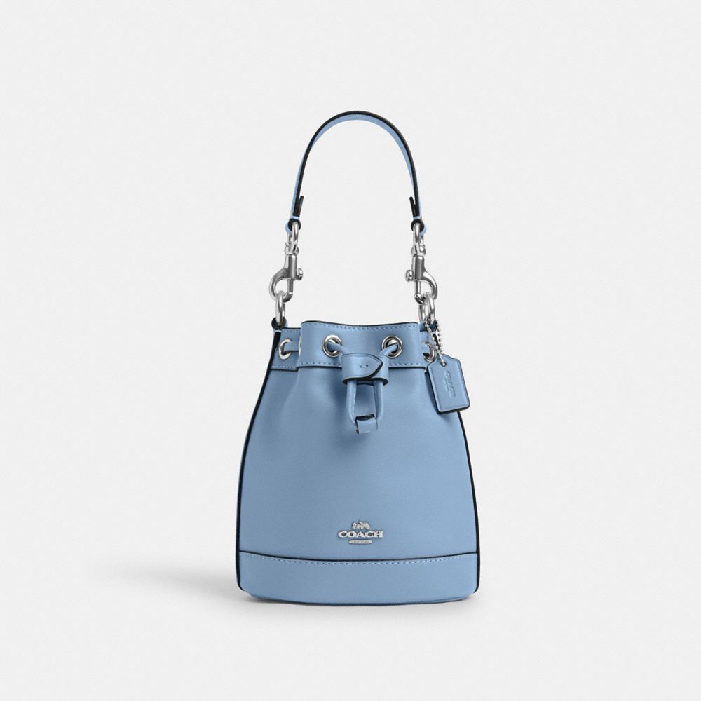 COACH®,MINI BUCKET BAG,Smooth Leather,Small,Silver/Cornflowr/Field Flora,Front View