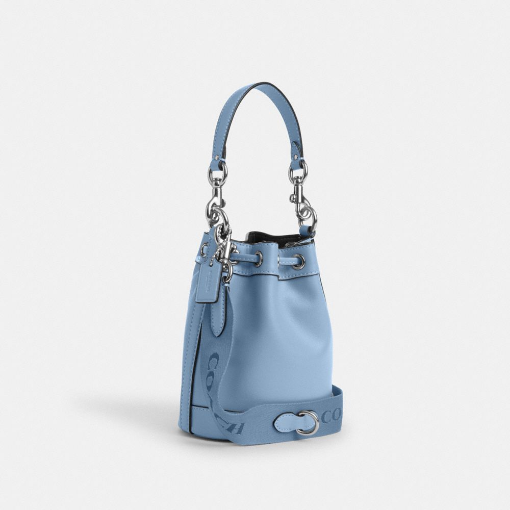 COACH®,MINI BUCKET BAG,Smooth Leather,Small,Silver/Cornflower/Field Flora,Angle View