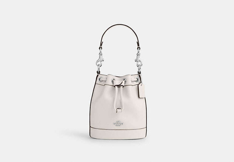 COACH®,MINI BUCKET BAG,Leather,Small,Silver/Chalk,Front View