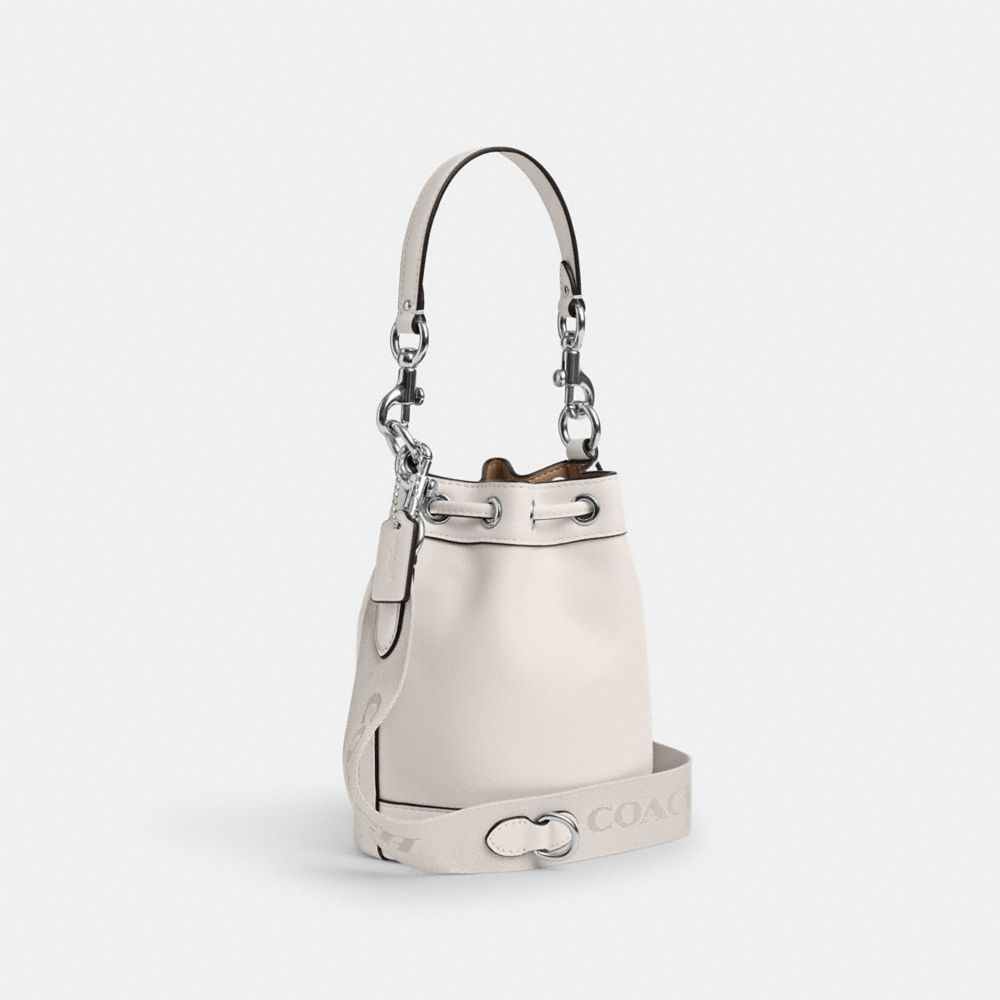 COACH®,MINI BUCKET BAG,Smooth Leather,Small,Silver/Chalk,Angle View