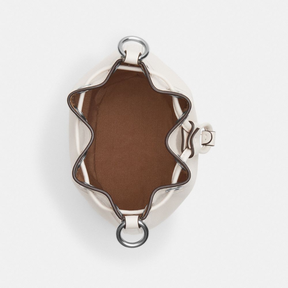 COACH®,Mini Bucket Bag,Leather,Bucket,Logo,Silver Metal,Casual,Cream,Inside View,Top View