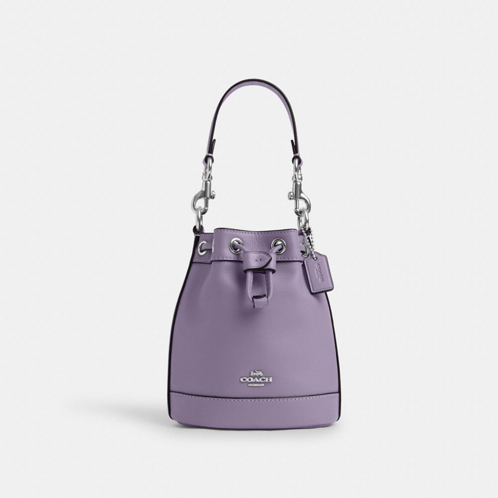 COACH®,MINI BUCKET BAG,Smooth Leather,Small,Silver/Light Violet,Front View