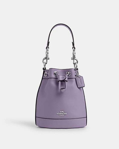 COACH®,MINI BUCKET BAG,Leather,Small,Silver/Light Violet,Front View