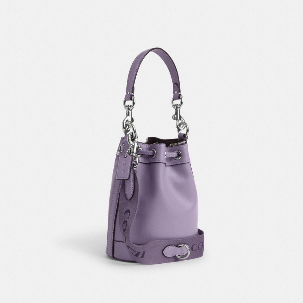 COACH®,MINI BUCKET BAG,Smooth Leather,Small,Silver/Light Violet,Angle View