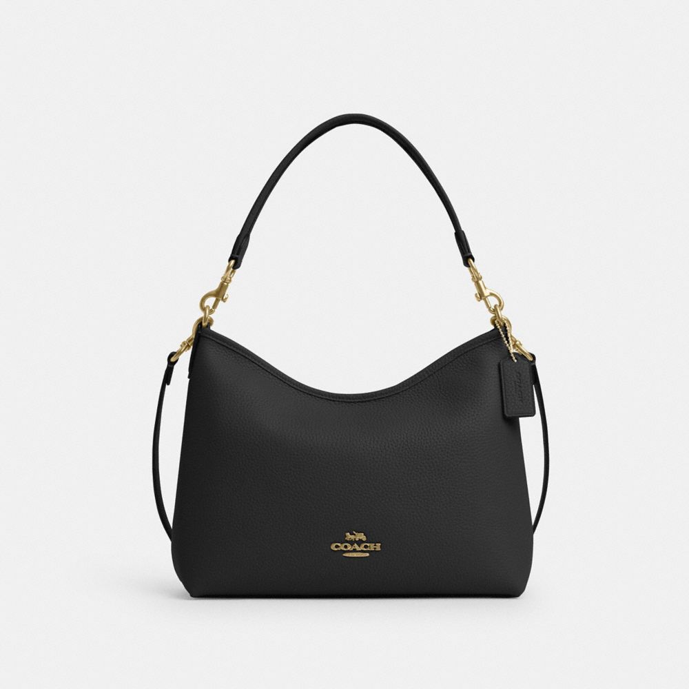 COACH®,LAUREL SHOULDER BAG,Pebbled Leather,Medium,Gold/Black,Front View
