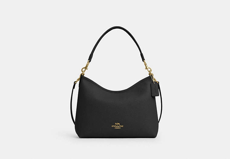 COACH®,LAUREL SHOULDER BAG,Leather,Medium,Gold/Black,Front View