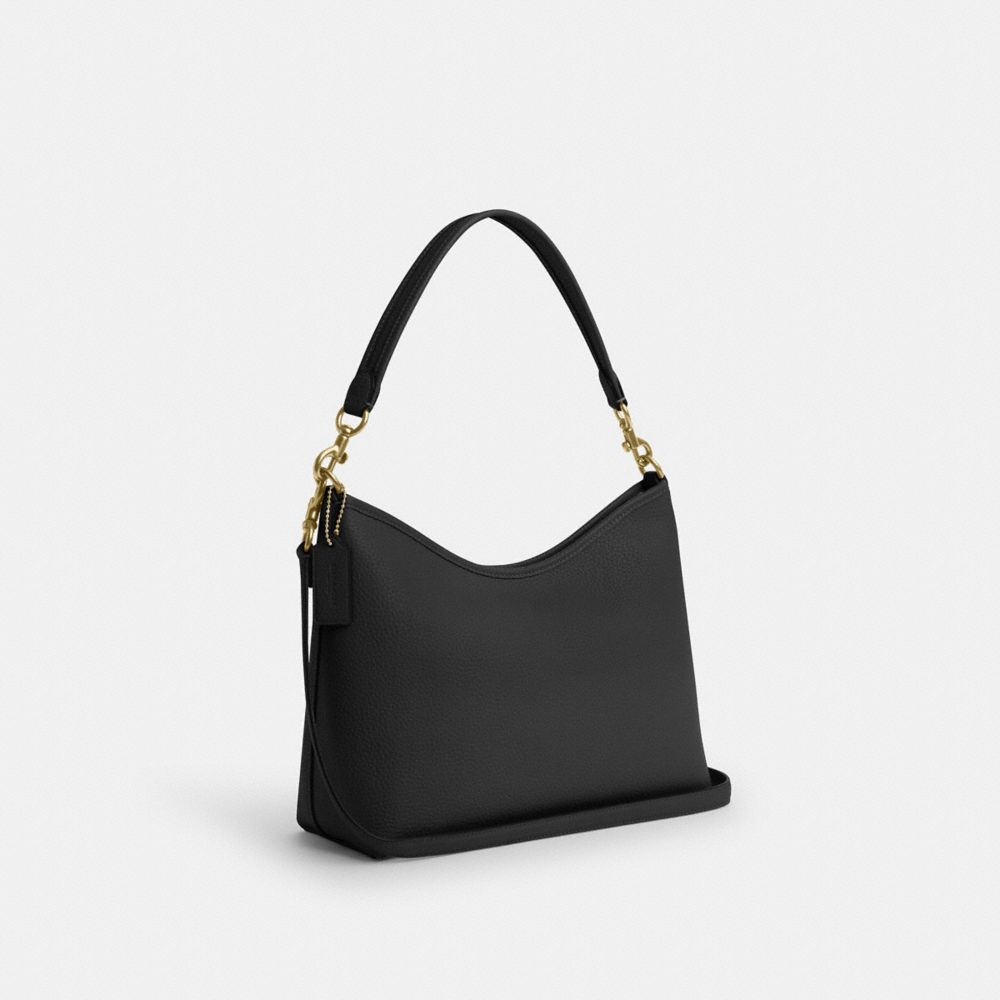 COACH®,LAUREL SHOULDER BAG,Pebbled Leather,Medium,Gold/Black,Angle View