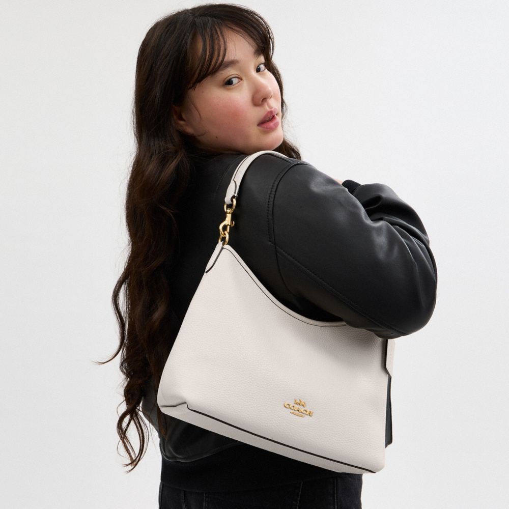 COACH®,Laurel Shoulder Bag,Leather,Hobo,Logo,Gold Metal,Casual,White,Detail View