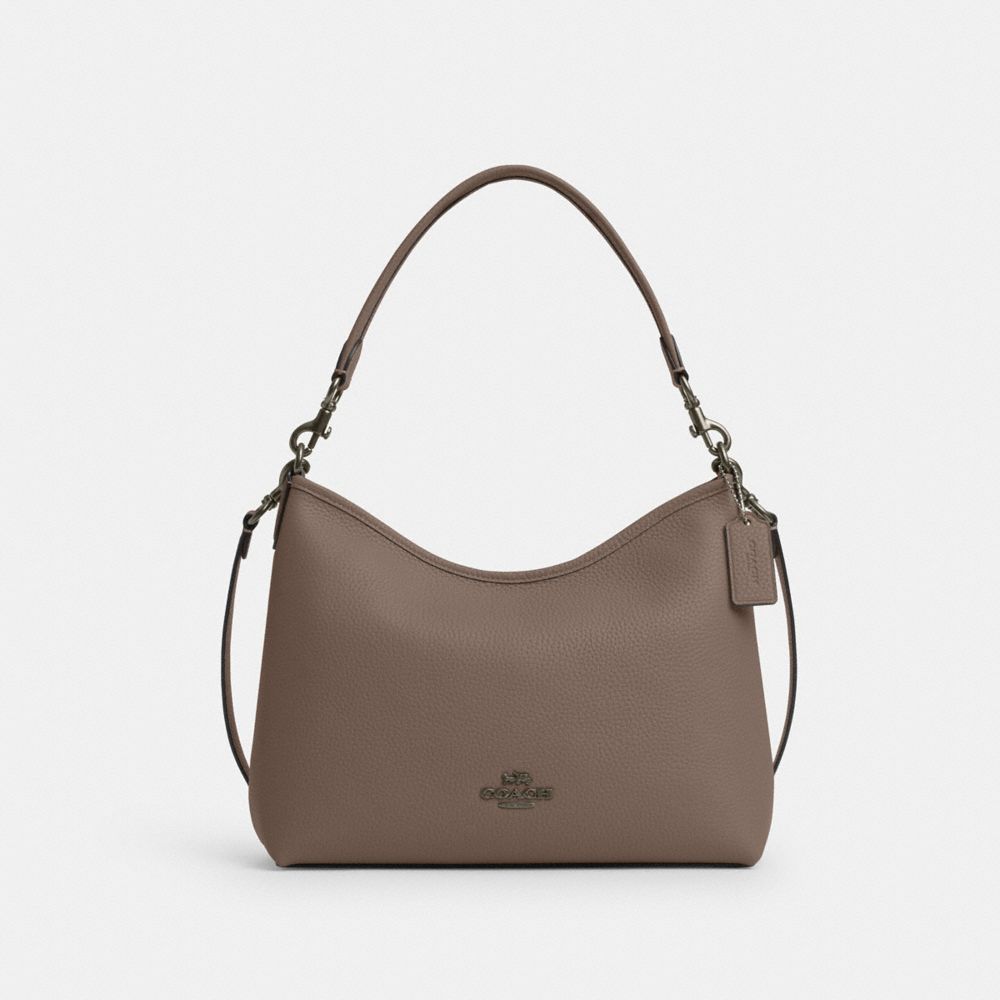 COACH®,LAUREL SHOULDER BAG,Pebbled Leather,Medium,Qb/Dark Stone,Front View