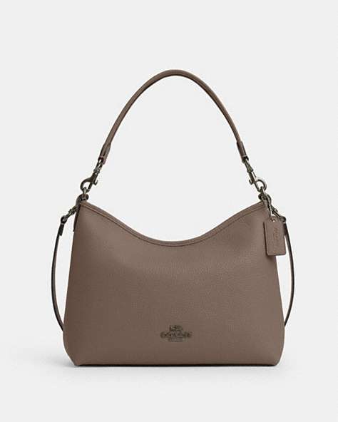 COACH®,LAUREL SHOULDER BAG,Leather,Medium,Qb/Dark Stone,Front View