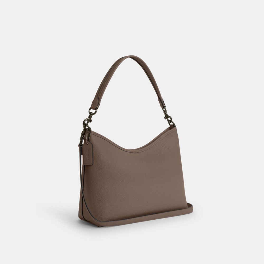 COACH®,LAUREL SHOULDER BAG,Pebbled Leather,Medium,Qb/Dark Stone,Angle View