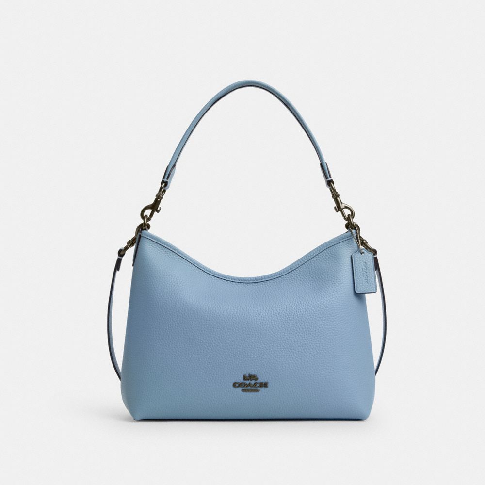 COACH®,LAUREL SHOULDER BAG,Pebbled Leather,Medium,Gunmetal/Cornflower,Front View