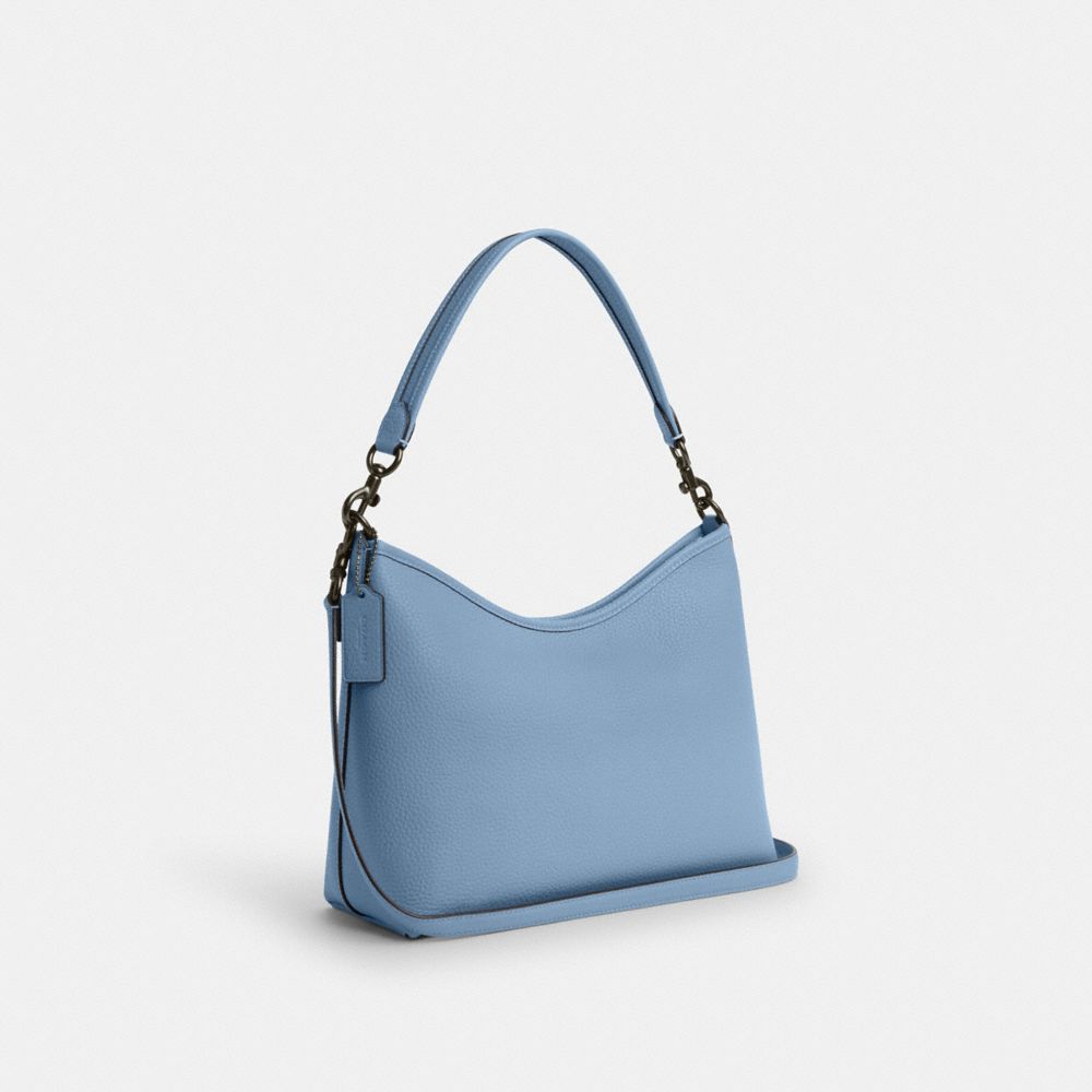 COACH®,LAUREL SHOULDER BAG,Leather,Medium,Gunmetal/Cornflower,Angle View