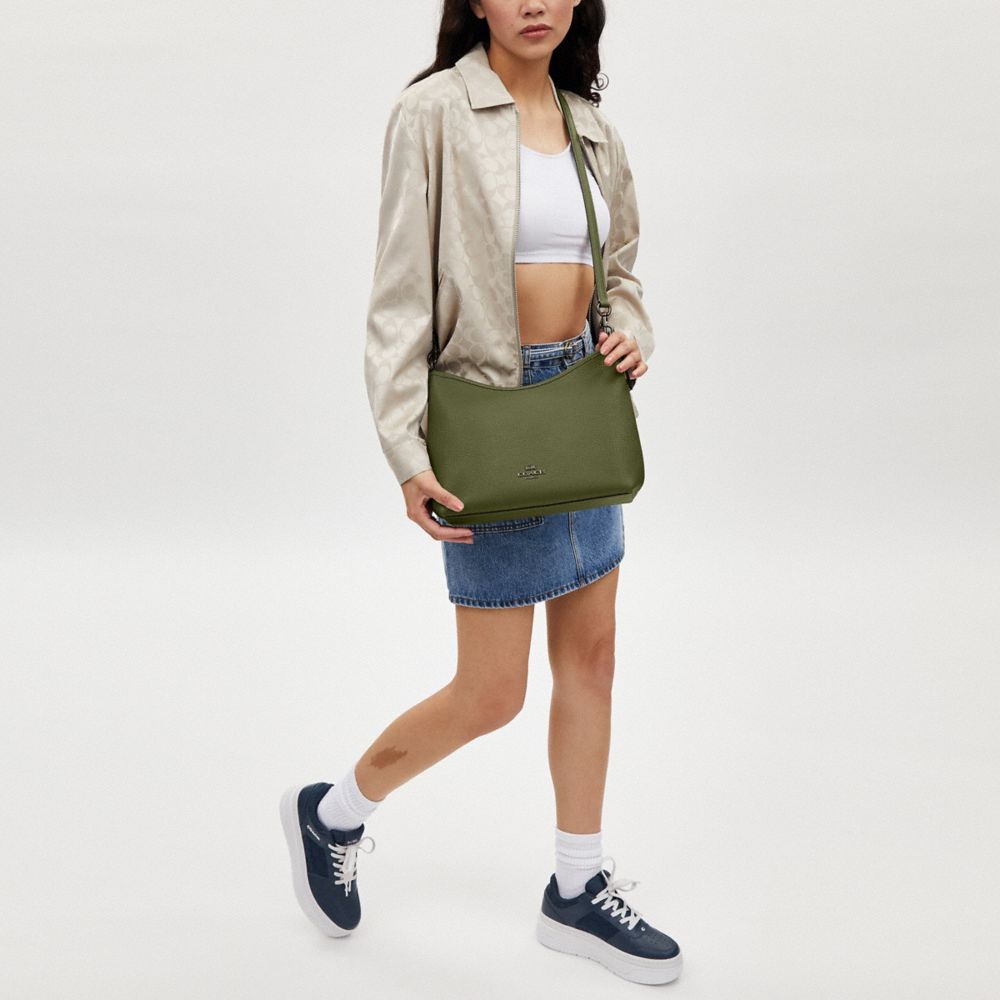 COACH®,Laurel Shoulder Bag,Leather,Hobo,Logo,Gold Metal,Casual,Olive,Detail View