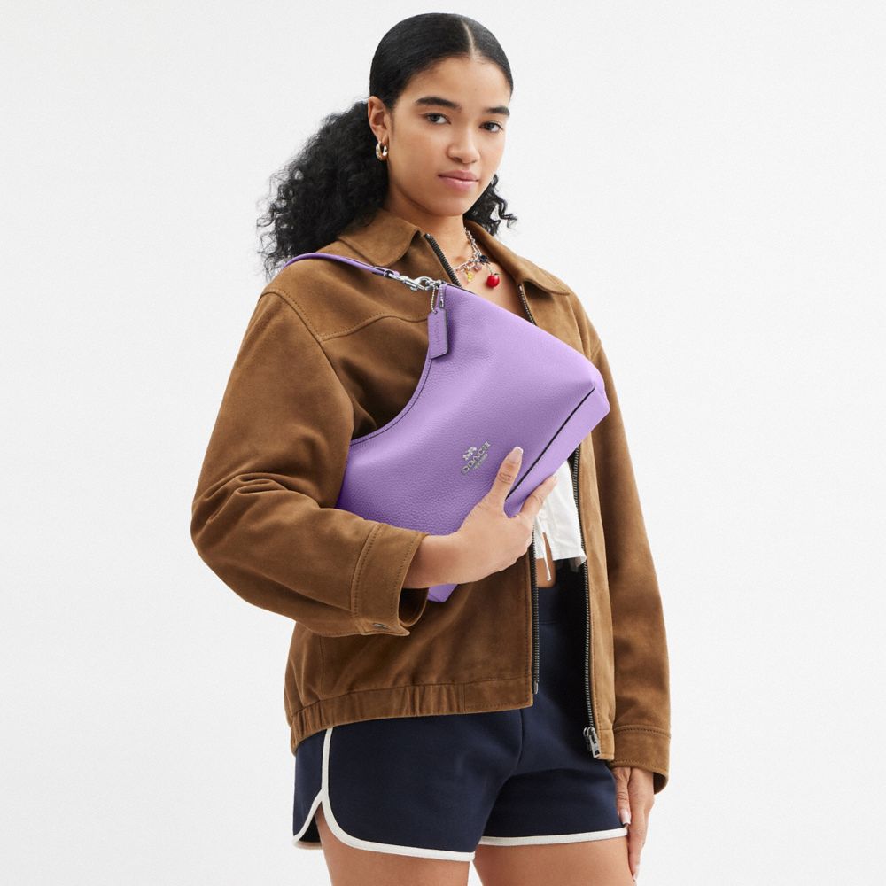 COACH®,SAC ÉPAULE LAUREL,Cuir galet,Argent/Iris