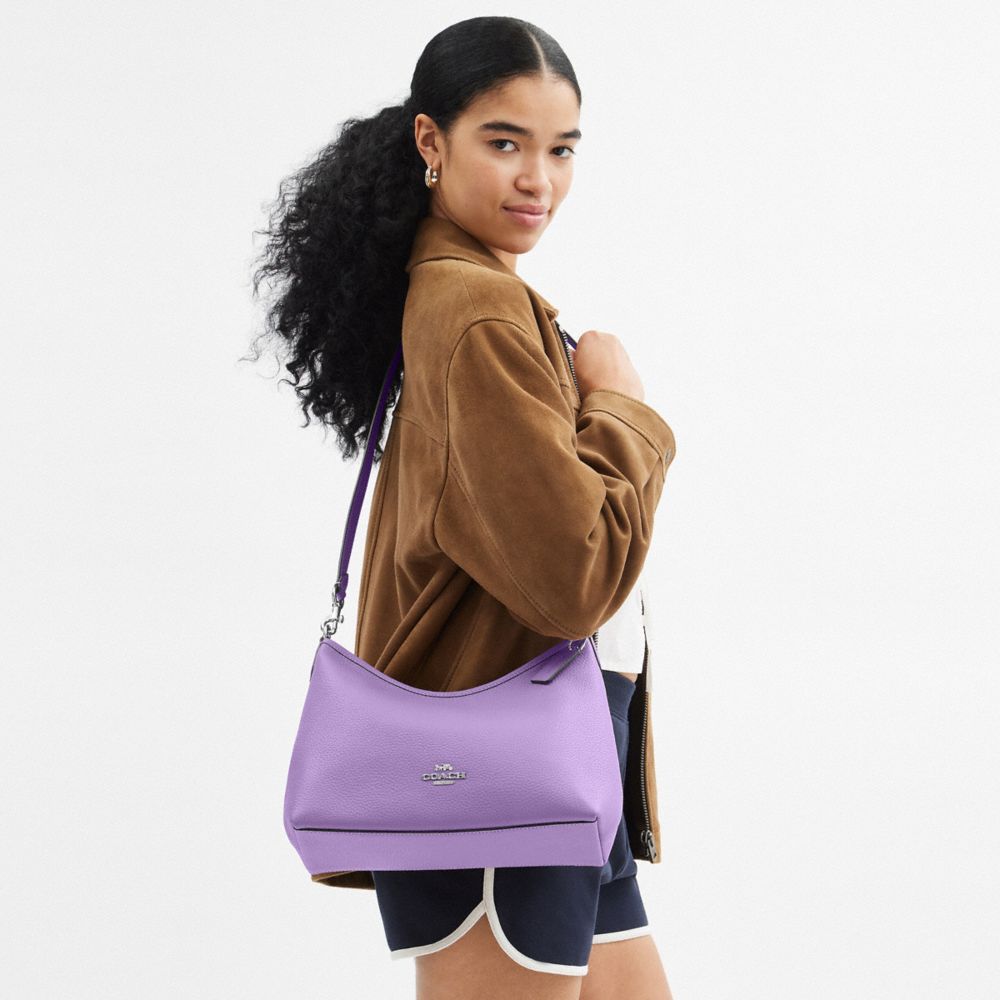 COACH®,SAC ÉPAULE LAUREL,Cuir galet,Argent/Iris,Detail View