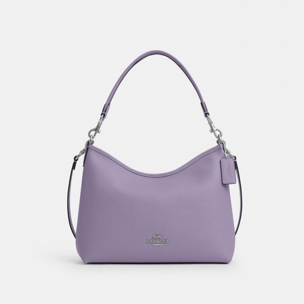 COACH®,LAUREL SHOULDER BAG,Pebbled Leather,Medium,Silver/Light Violet,Front View