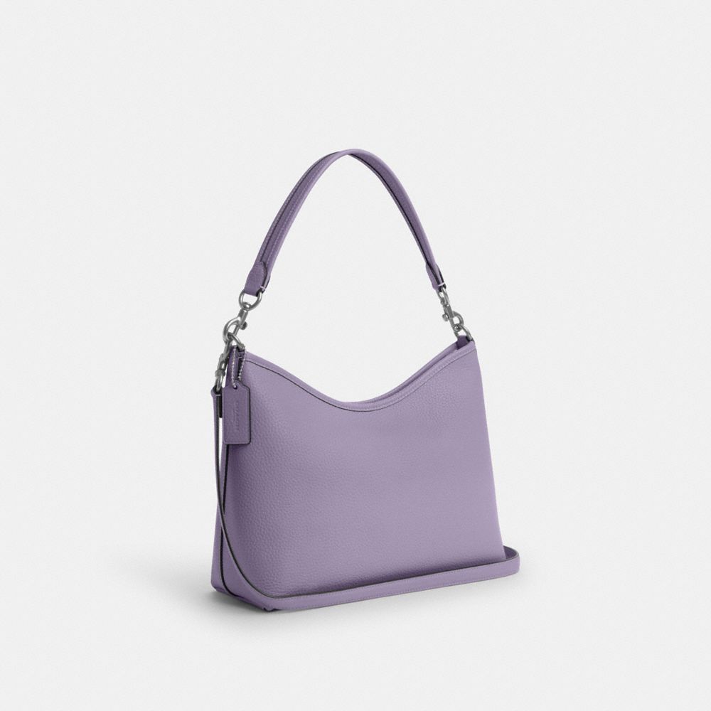 COACH®,LAUREL SHOULDER BAG,Pebbled Leather,Medium,Silver/Light Violet,Angle View