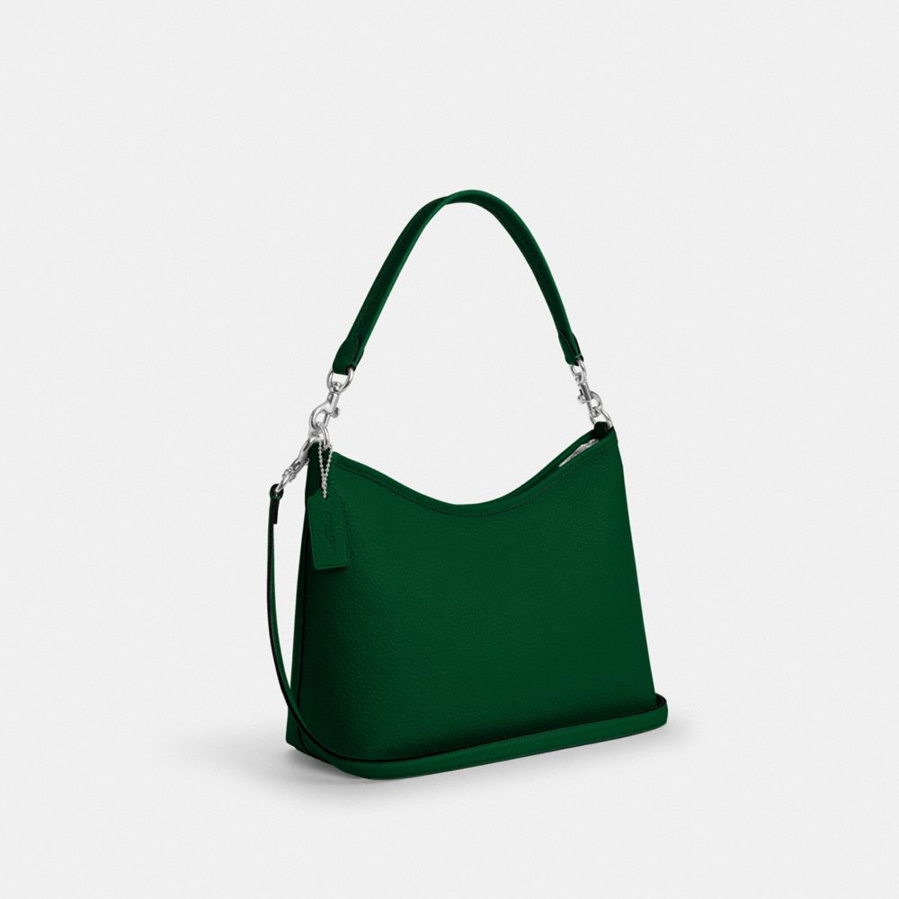 COACH®,Laurel Shoulder Bag,Leather,Hobo,Logo,Gold Metal,Casual,Emerald,Angle View