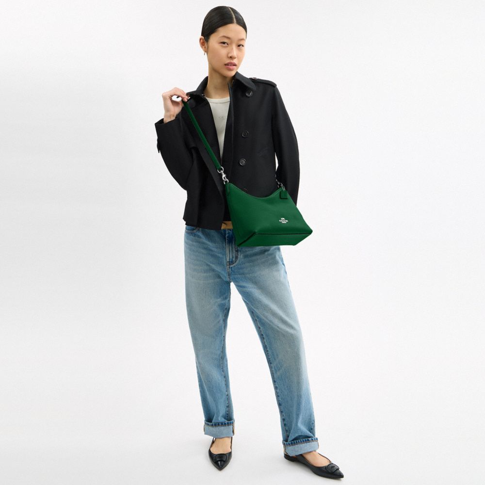 COACH®,Laurel Shoulder Bag,Leather,Hobo,Logo,Gold Metal,Casual,Emerald