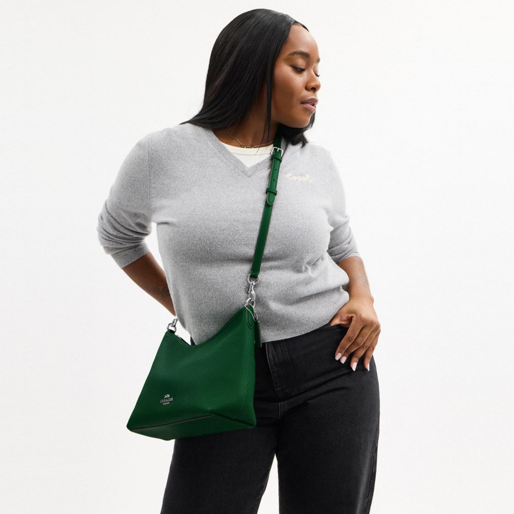 COACH®,Laurel Shoulder Bag,Leather,Hobo,Logo,Gold Metal,Casual,Emerald