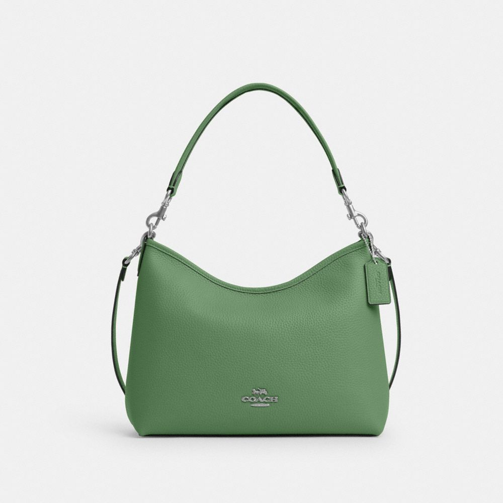COACH®,LAUREL SHOULDER BAG,Pebbled Leather,Medium,Silver/Soft Green,Front View
