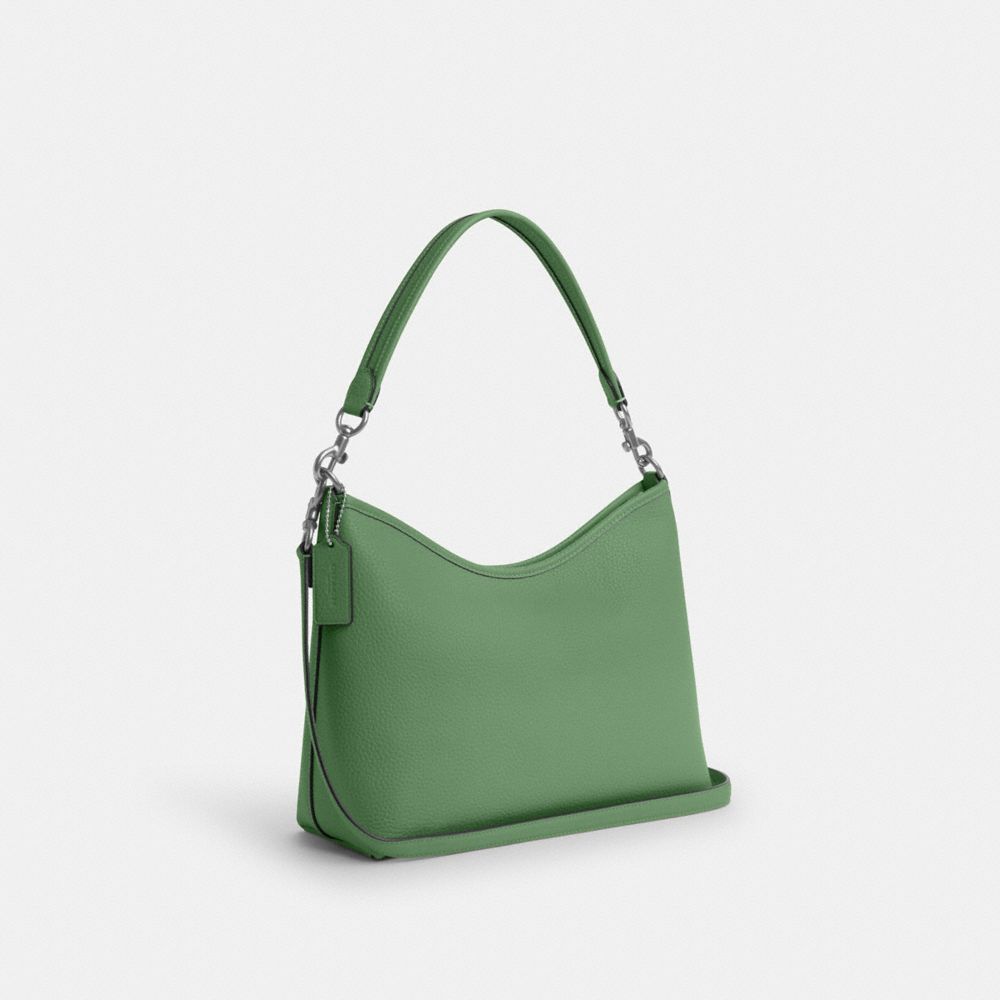 COACH®,LAUREL SHOULDER BAG,Pebbled Leather,Medium,Silver/Soft Green,Angle View