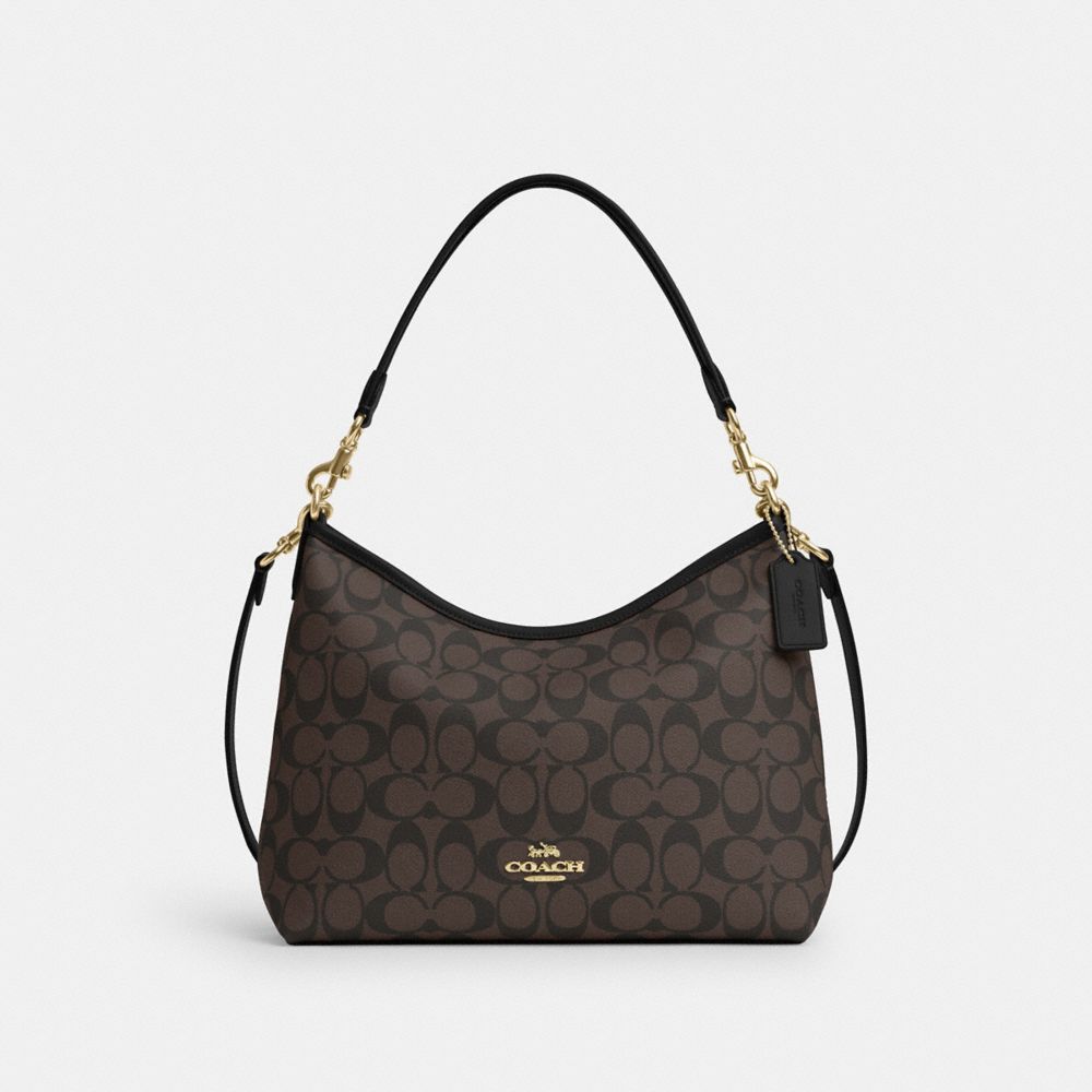 COACH®,LAUREL SHOULDER BAG IN SIGNATURE CANVAS,Signature Canvas,Medium,Gold/Brown Black,Front View