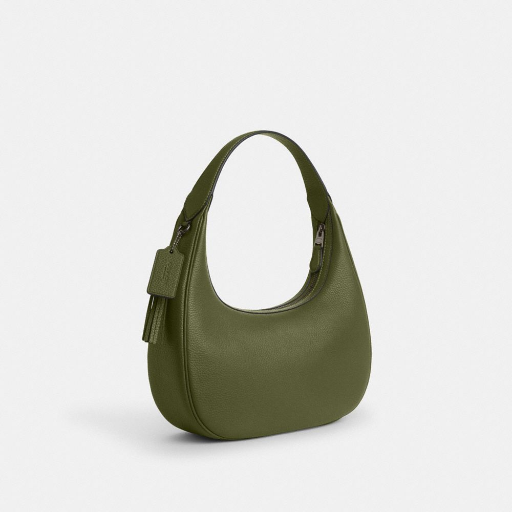 COACH®,Carmen Shoulder Bag,Leather,Shoulder Bag,Tassel,Logo,Embossed,Casual,Olive,Angle View