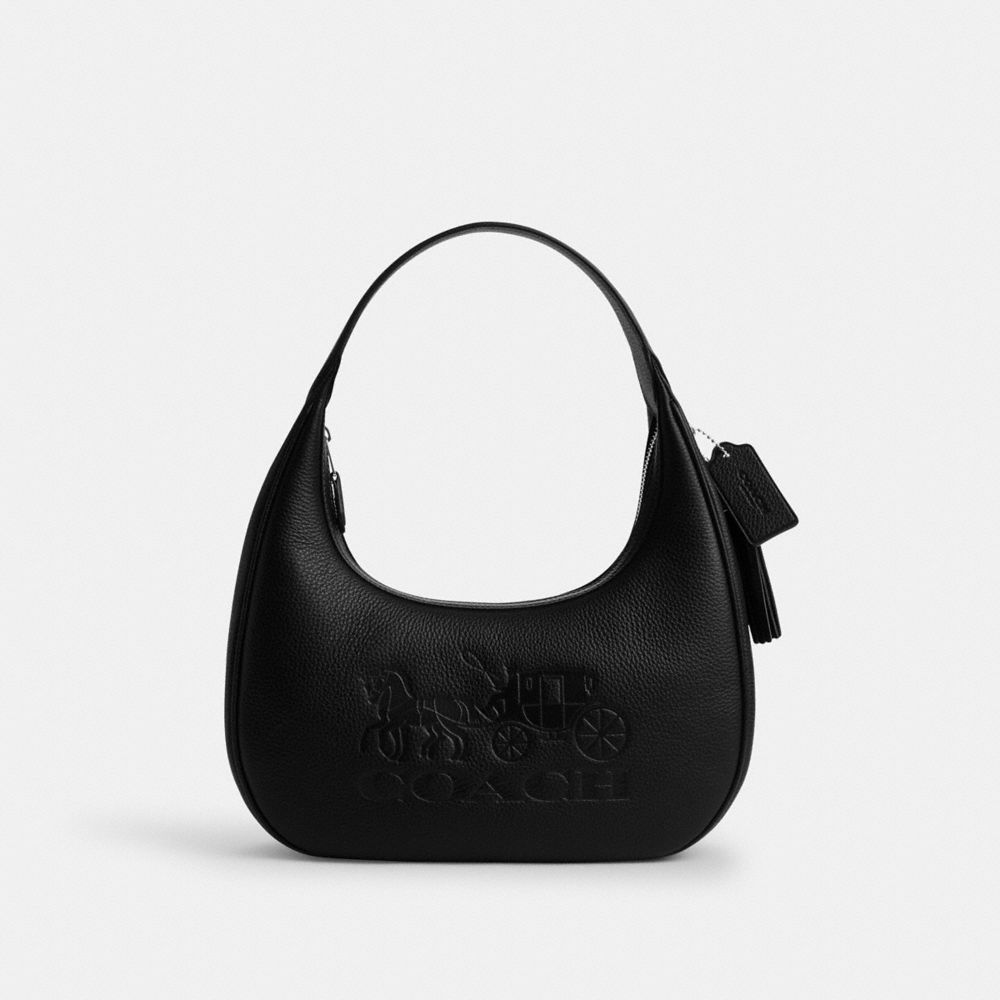 COACH®,CARMEN SHOULDER BAG,Pebbled Leather,Medium,Silver/Black,Front View