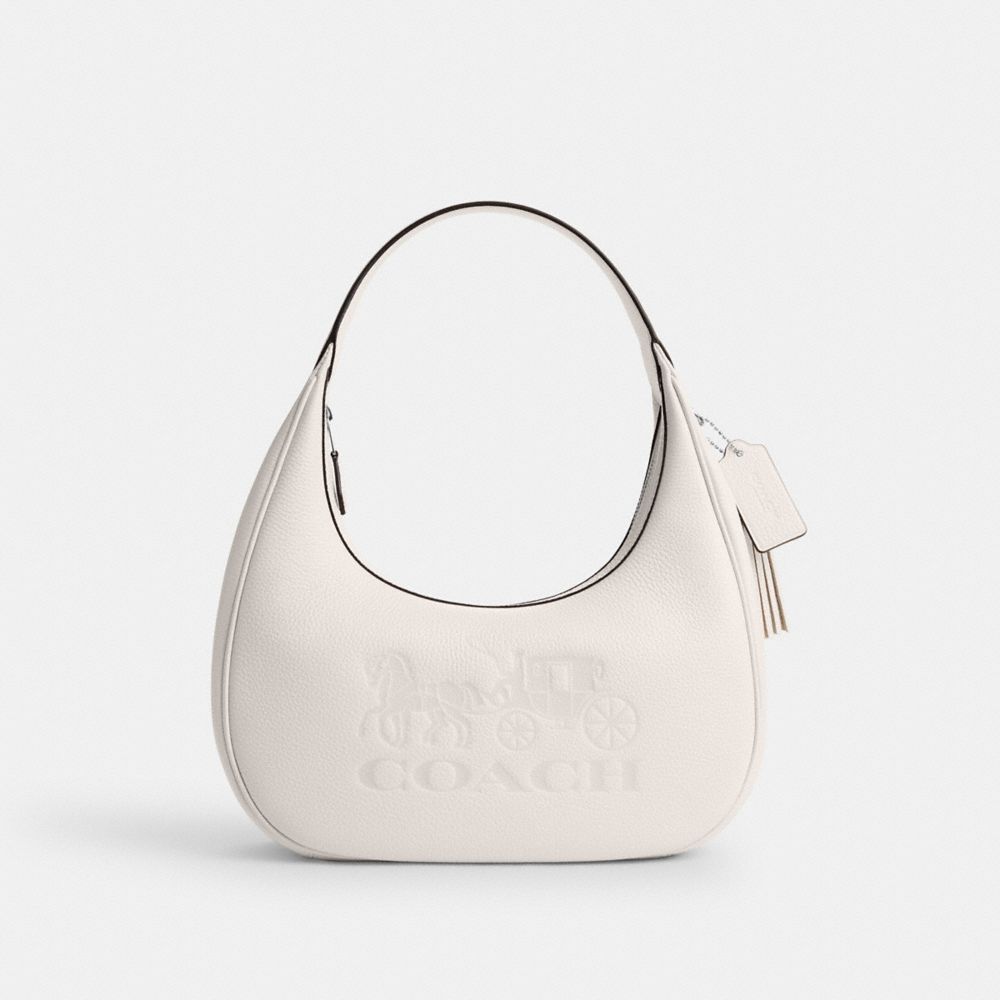 COACH®,CARMEN SHOULDER BAG,Pebbled Leather,Medium,Silver/Chalk,Front View