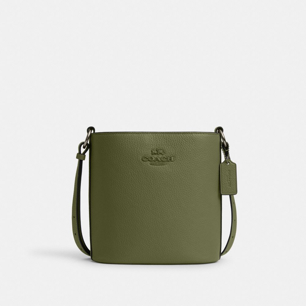 COACH®,Sophie Bucket Bag,Leather,Bucket,Logo,Silver Metal,Casual,Olive,Front View