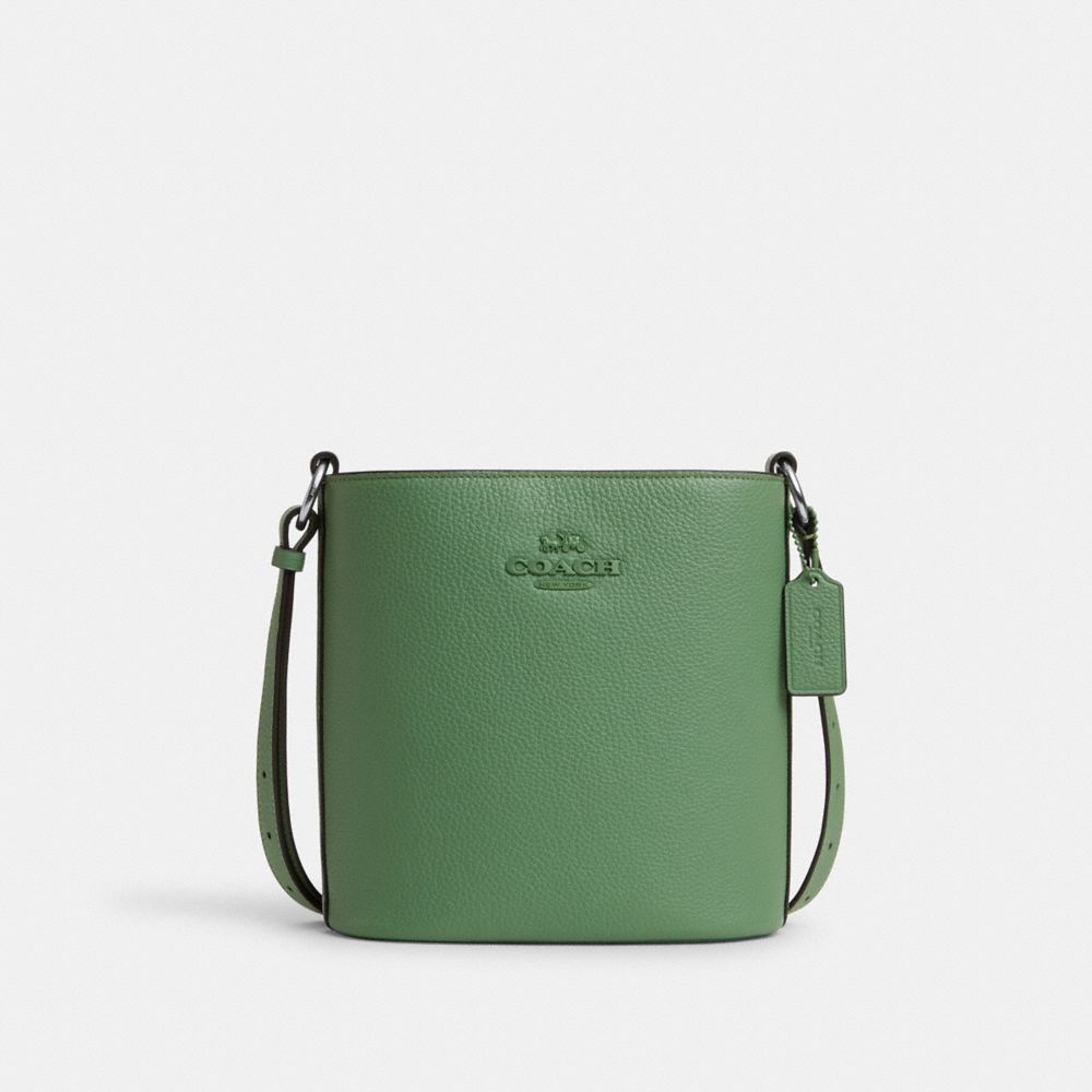 COACH®,SOPHIE BUCKET BAG,Pebbled Leather,Medium,Silver/Soft Green,Front View