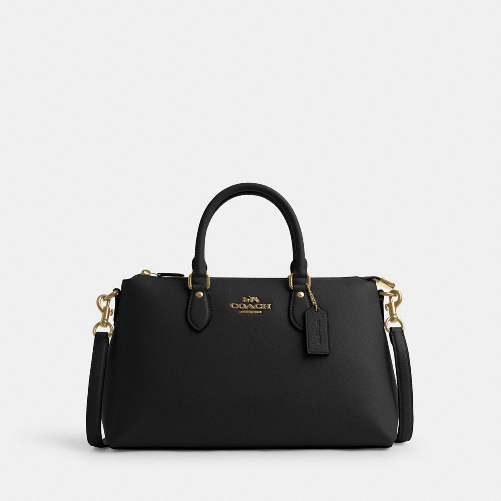 COACH®,GEORGIA SATCHEL BAG,Pebbled Leather,Medium,Gold/Black,Front View